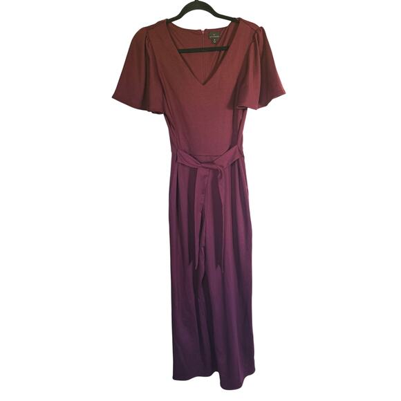 Worthington Belted V-Neck Jumpsuit 8 Wine Maroon Garnet Burgundy Event Holiday - Picture 2 of 6